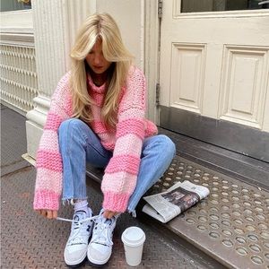 Missguided Hand Knit Oversized Pink Sweater